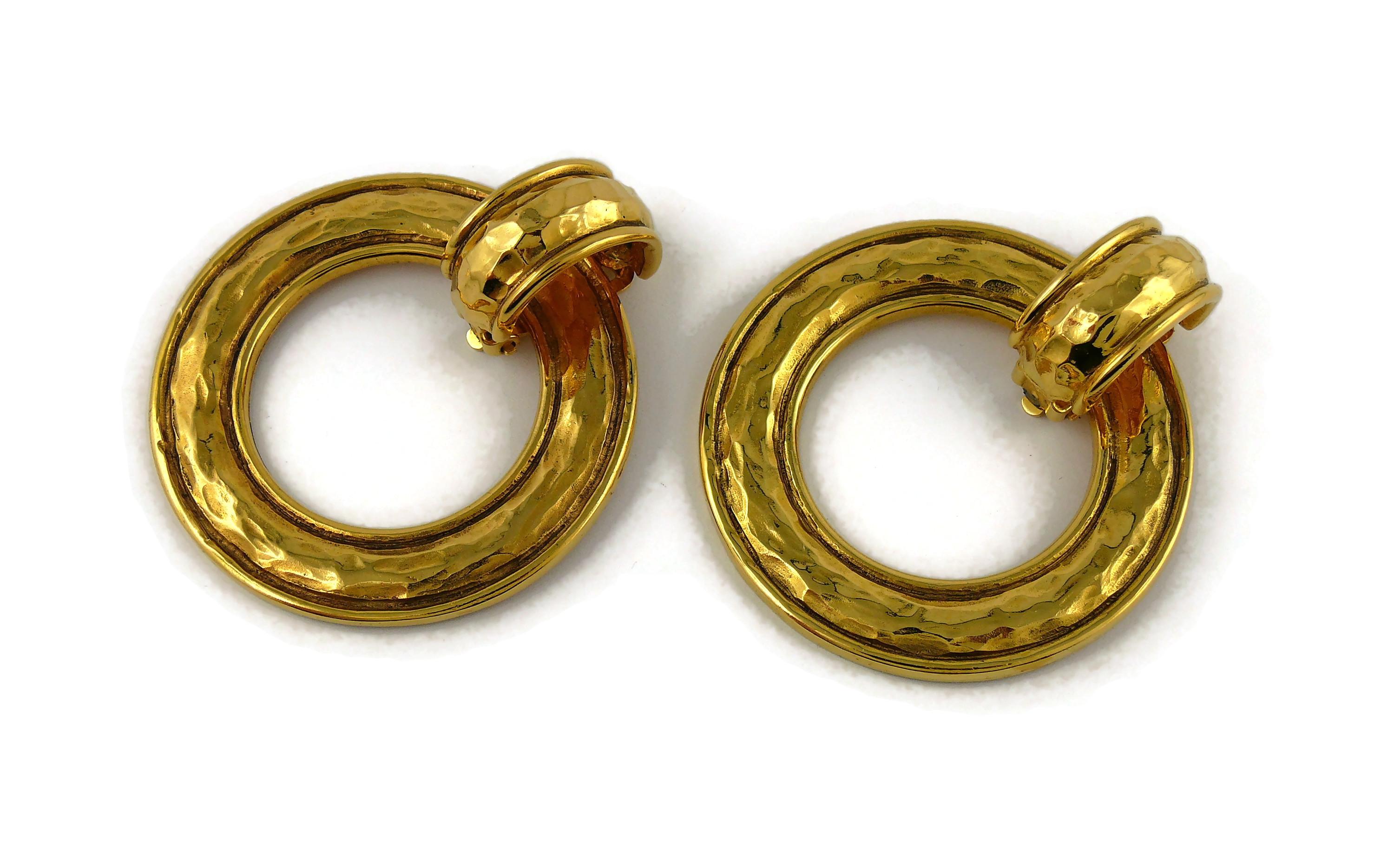 Women's Chanel Vintage Detachable Hammered Gold Toned Hoop Earrings