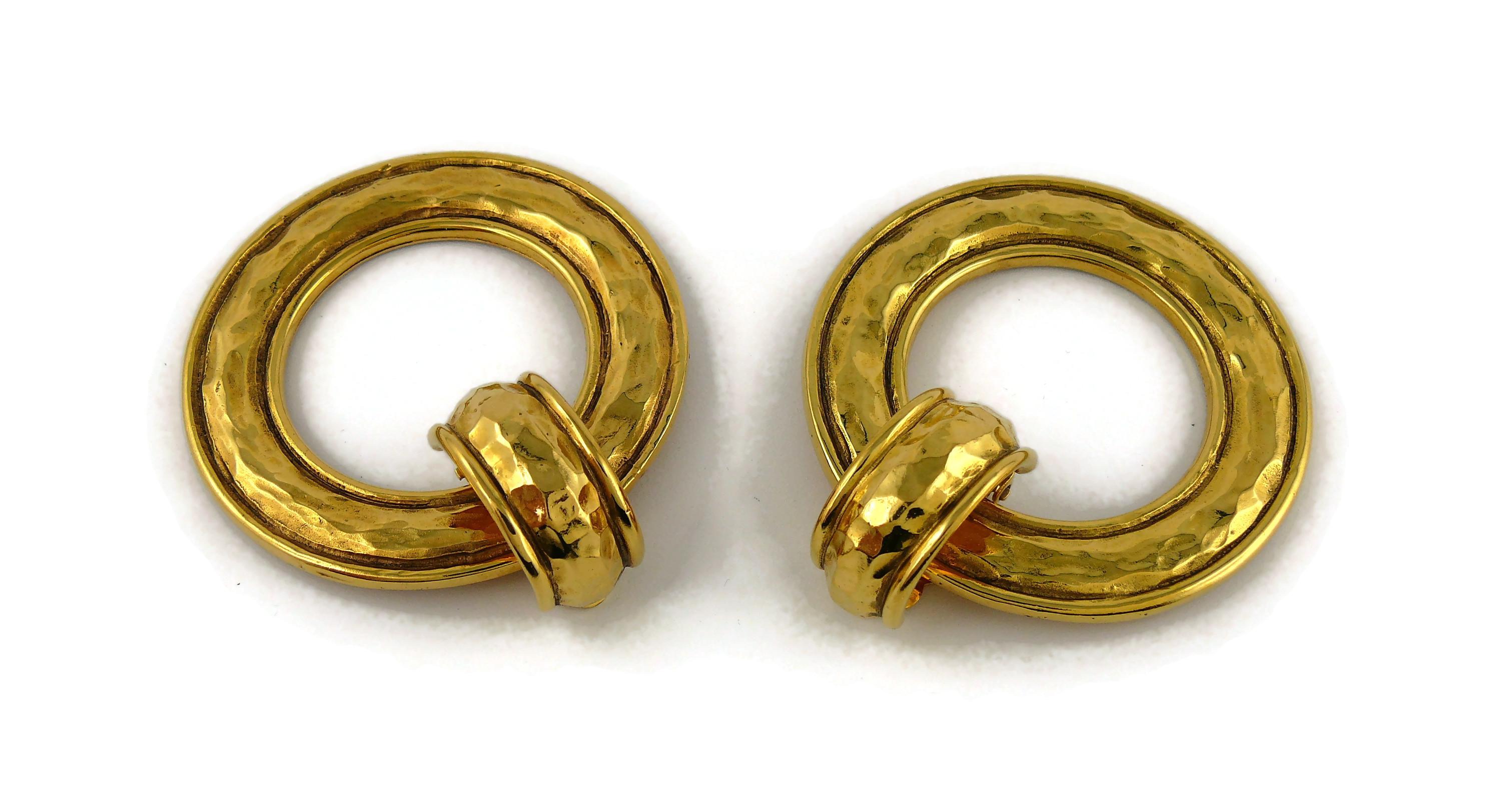 Chanel Vintage Detachable Hammered Gold Toned Hoop Earrings 1