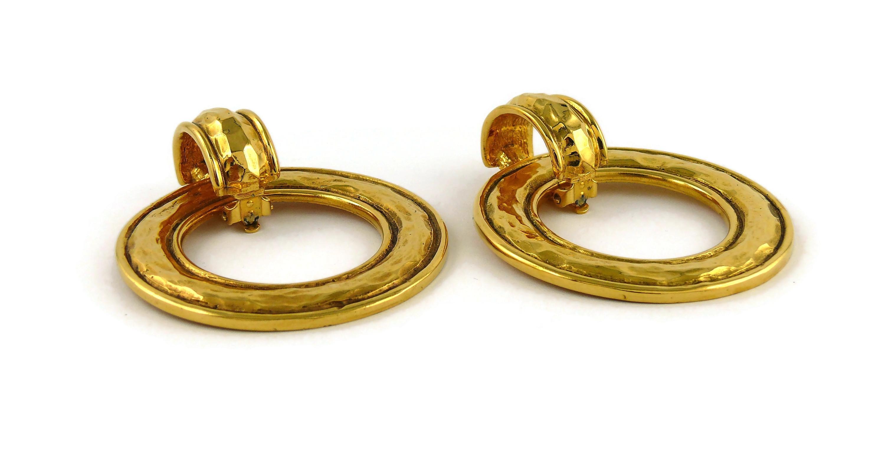 Chanel Vintage Detachable Hammered Gold Toned Hoop Earrings 2