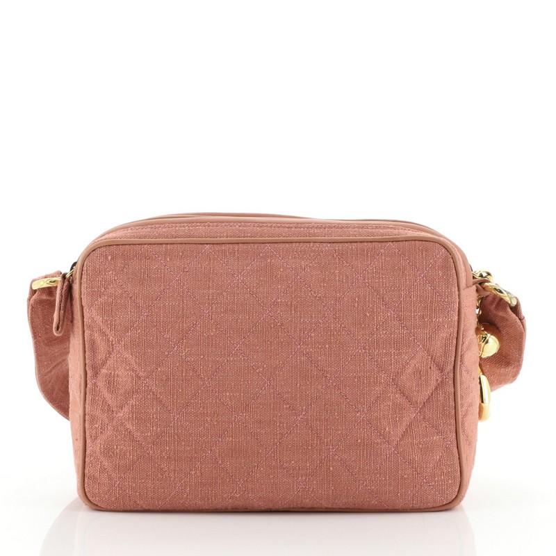 Pink Chanel Vintage Diamond CC Camera Bag Quilted Canvas Small