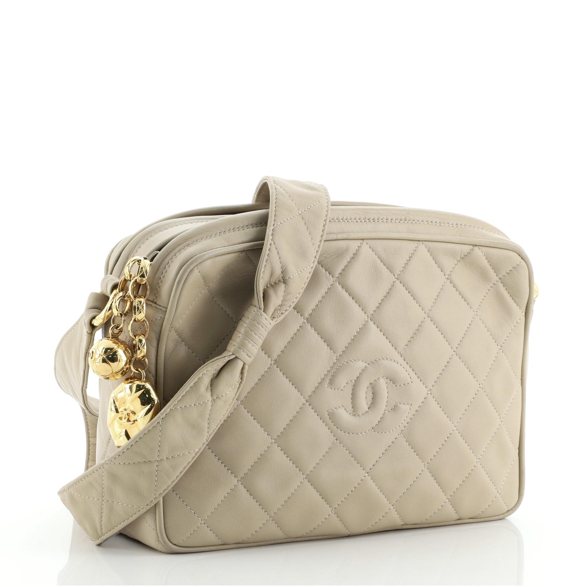 Brown Chanel Vintage Diamond CC Camera Bag Quilted Leather Medium