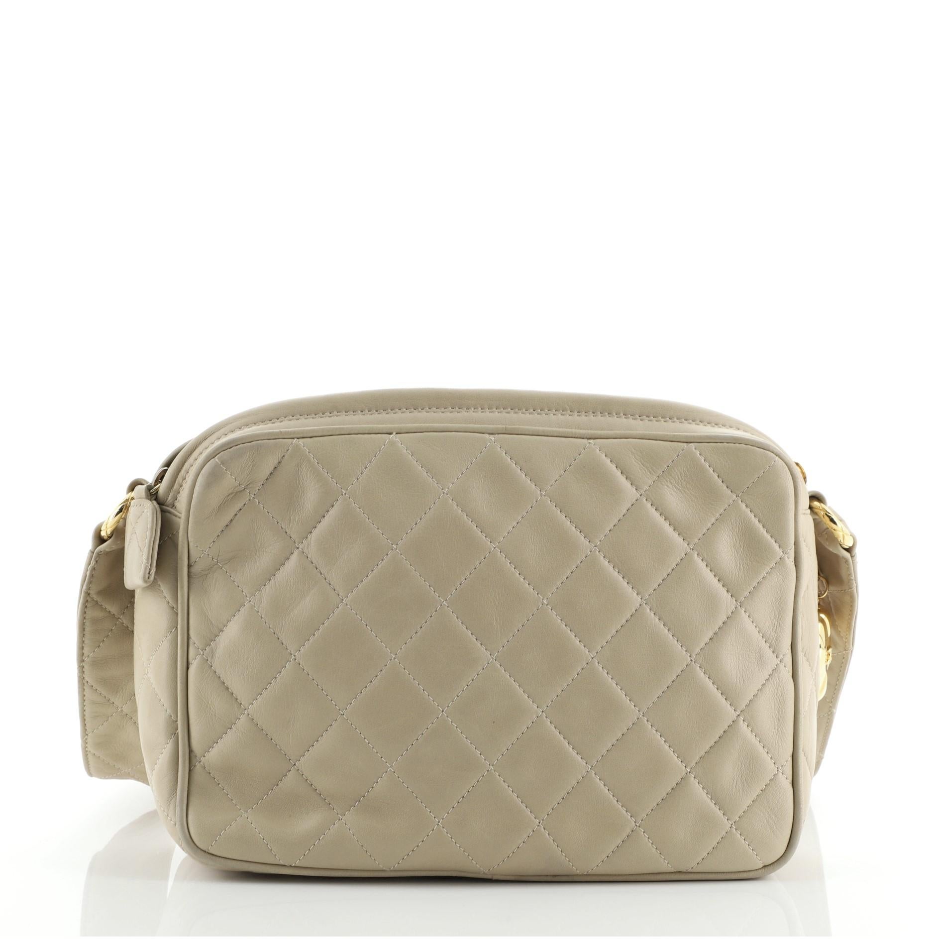 Chanel Vintage Diamond CC Camera Bag Quilted Leather Medium In Good Condition In NY, NY