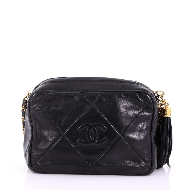 Chanel Vintage Diamond CC Camera Bag Quilted Leather Small In Good Condition In NY, NY