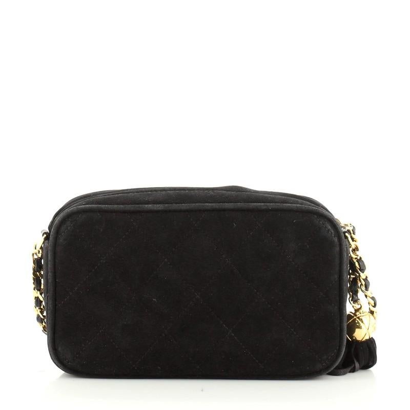 Black Chanel Vintage Diamond CC Camera Bag Quilted Suede Small