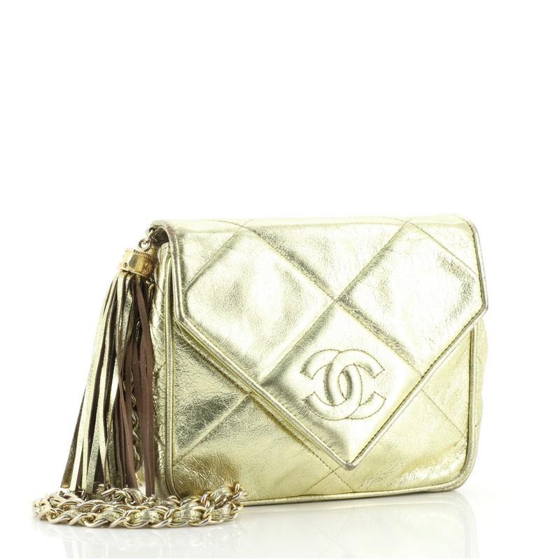 Brown Chanel Vintage Diamond CC Envelope Flap Bag Quilted Lambskin Mini