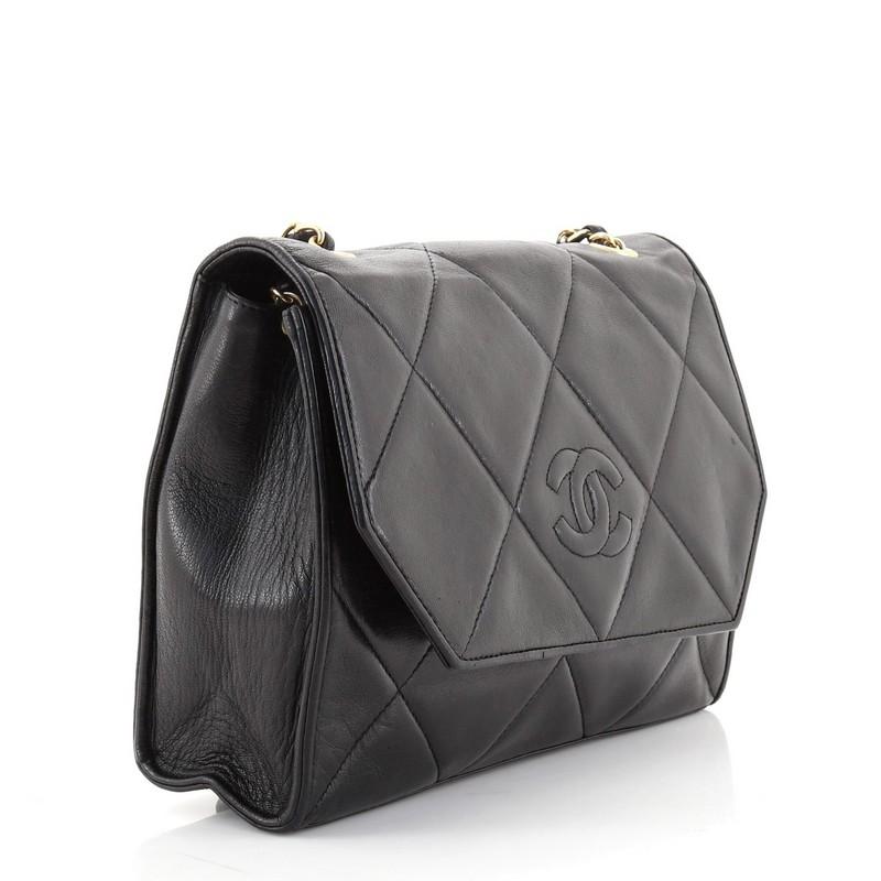 Black Chanel Vintage Diamond CC Flap Bag Quilted Lambskin Small