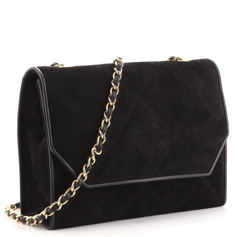 Black Chanel Vintage Diamond CC Flap Bag Quilted Suede Small