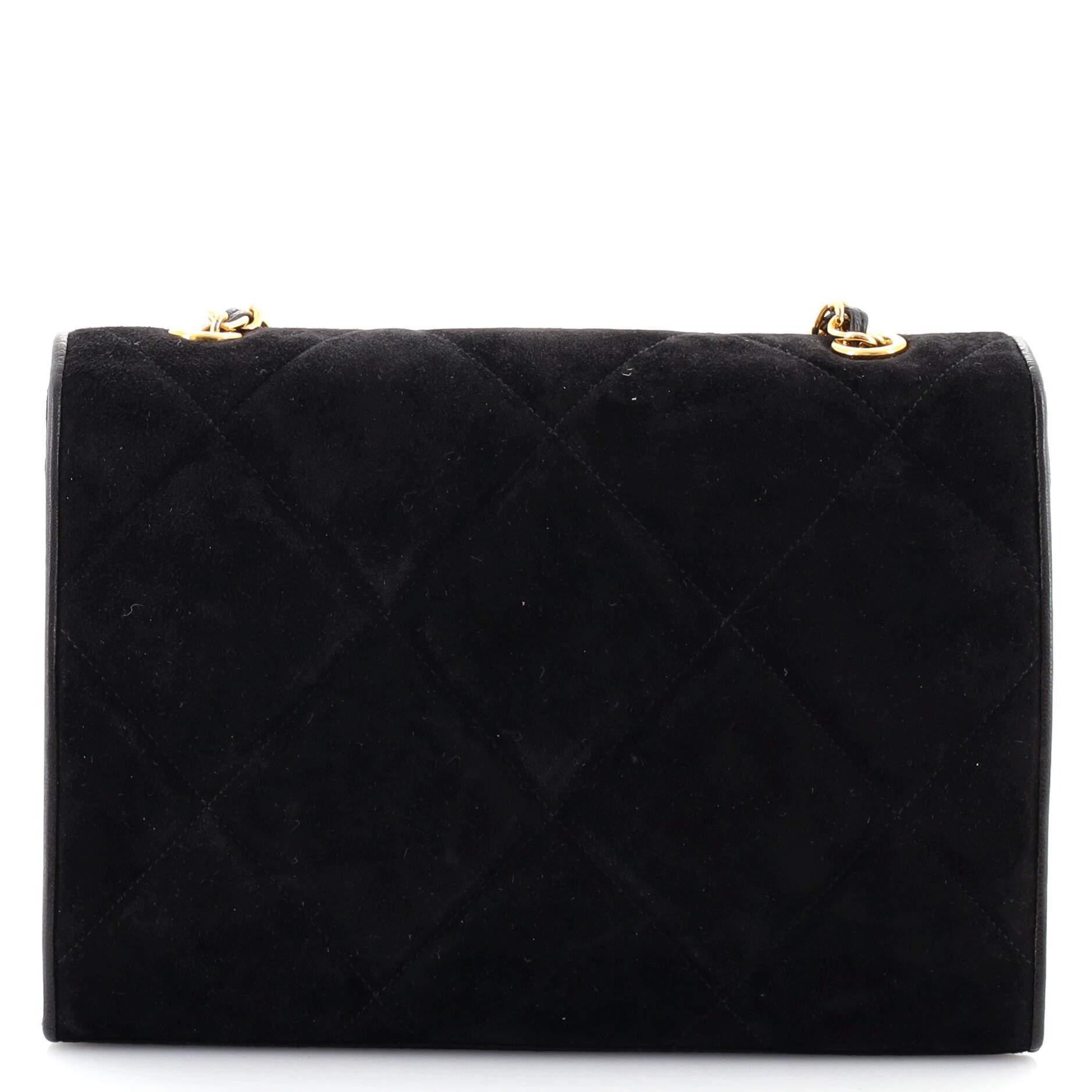 Black Chanel Vintage Diamond CC Flap Bag Quilted Suede Small
