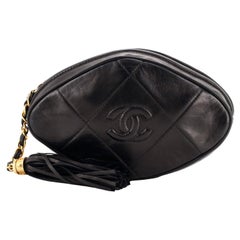 Chanel Vintage Diamond CC Tassel Clutch Quilted Lambskin Mini