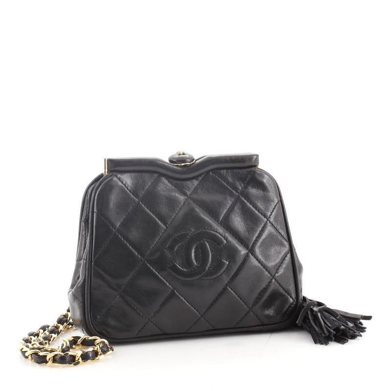 Black Chanel Vintage Diamond CC Tassel Waist Bag Quilted Lambskin Small
