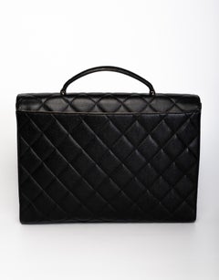 Chanel Vintage Diamond Quilted Black Caviar Leather Briefcase (circa 90s)