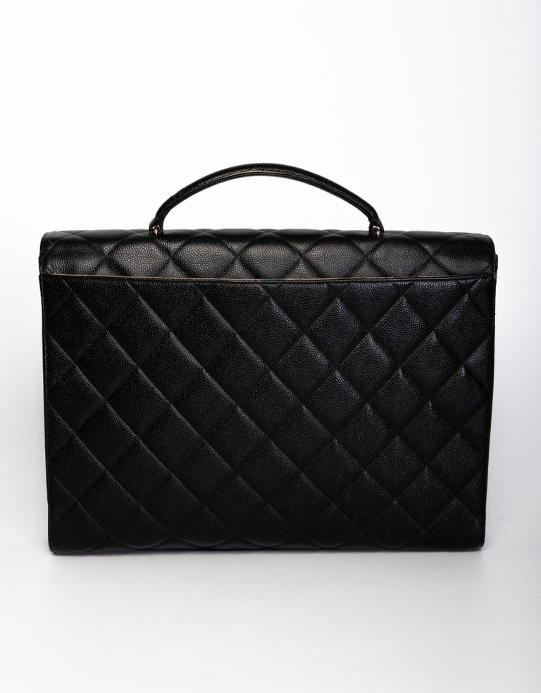 Chanel Vintage Diamond Quilted Black Caviar Leather Briefcase