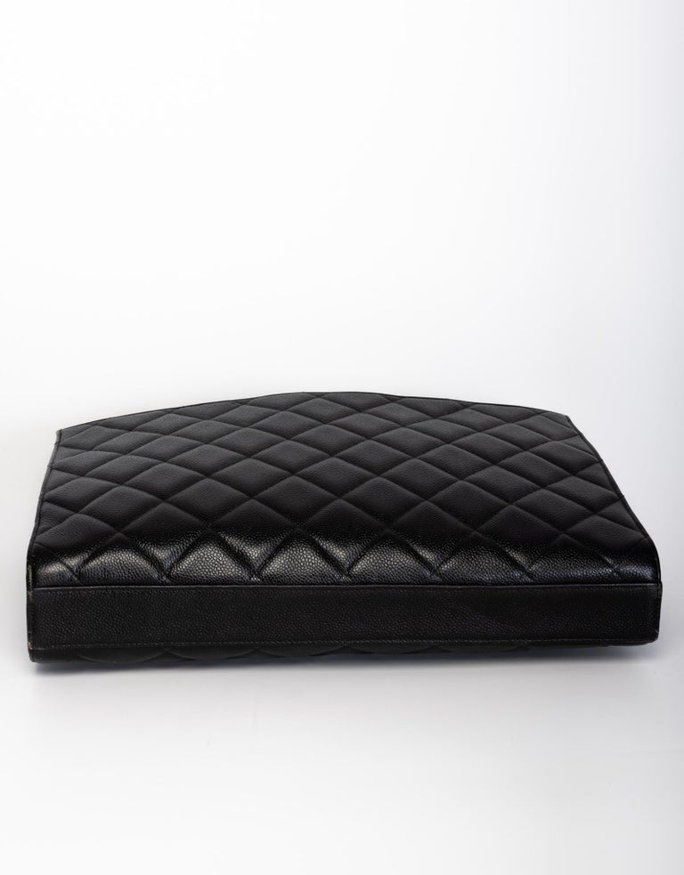 Chanel Vintage Diamond Quilted Black Caviar Leather Briefcase (circa 90s)  For Sale at 1stDibs