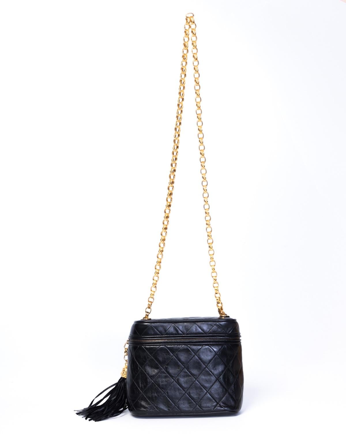 Chanel Vintage Diamond Quilted Black Lambskin Mini Vanity 2