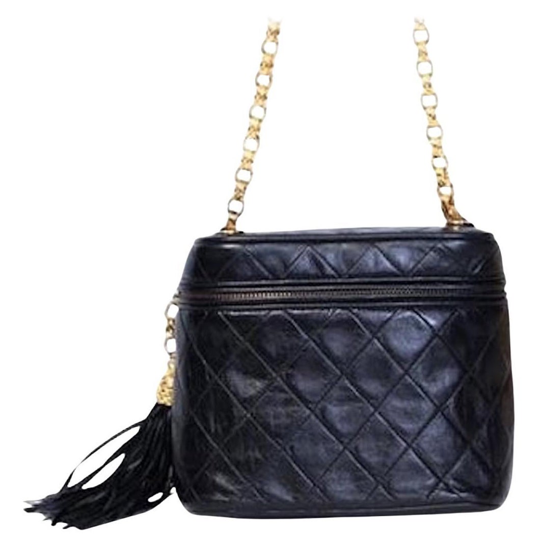 Chanel Vintage Diamond Quilted Black Lambskin Mini Vanity
