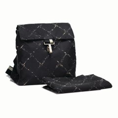 Chanel 1999 Vintage Diamond Quilted Graphic Stitched Black Nylon Backpack