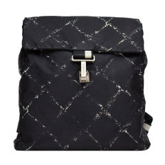 Chanel Vintage Diamond Quilted Graphic Stitched Black Nylon Backpack