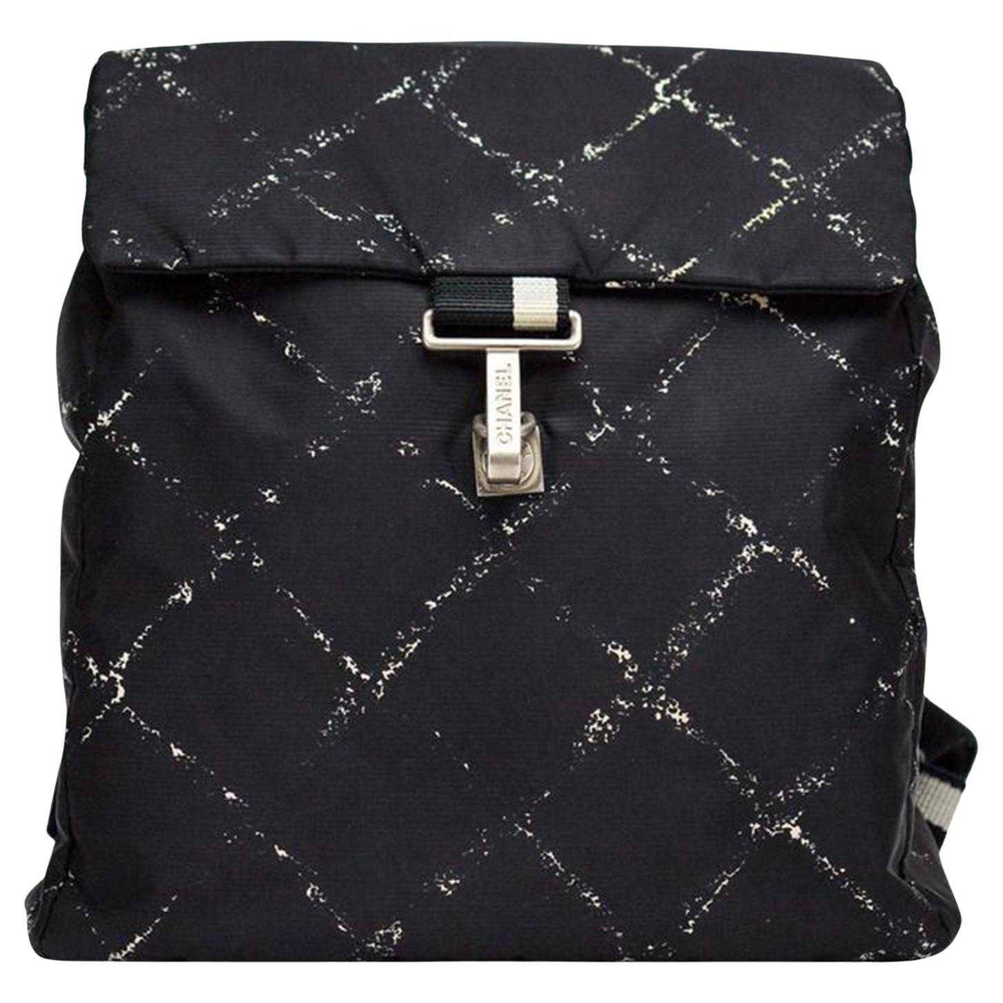 Chanel Vintage Diamond Quilted Graphic Stitched Black Nylon Backpack For  Sale at 1stDibs