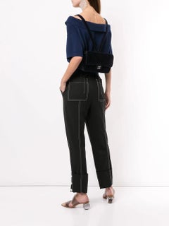 Chanel 1996 Vintage Rare Medium Classic Flap Navy Blue Velvet Quilted Backpack