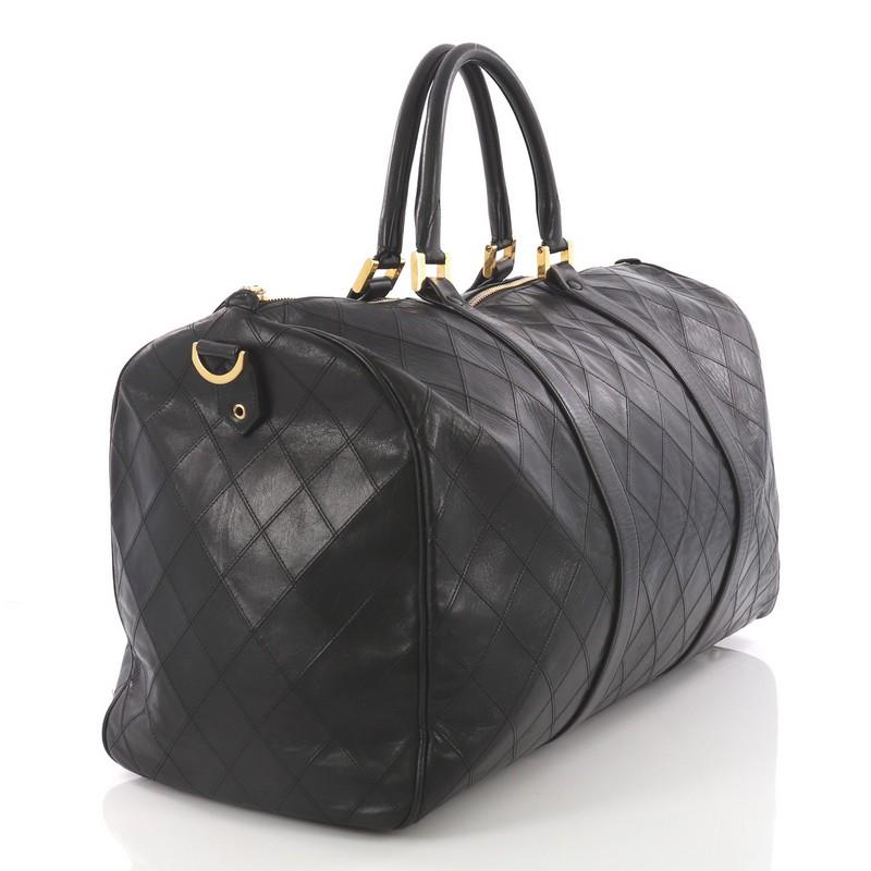 Black Chanel Vintage Diamond Stitch Boston Bag Quilted Lambskin Large