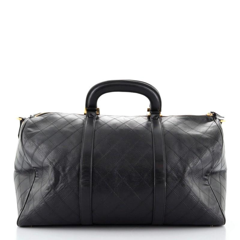Black Chanel Vintage Diamond Stitch Boston Bag Quilted Lambskin Large