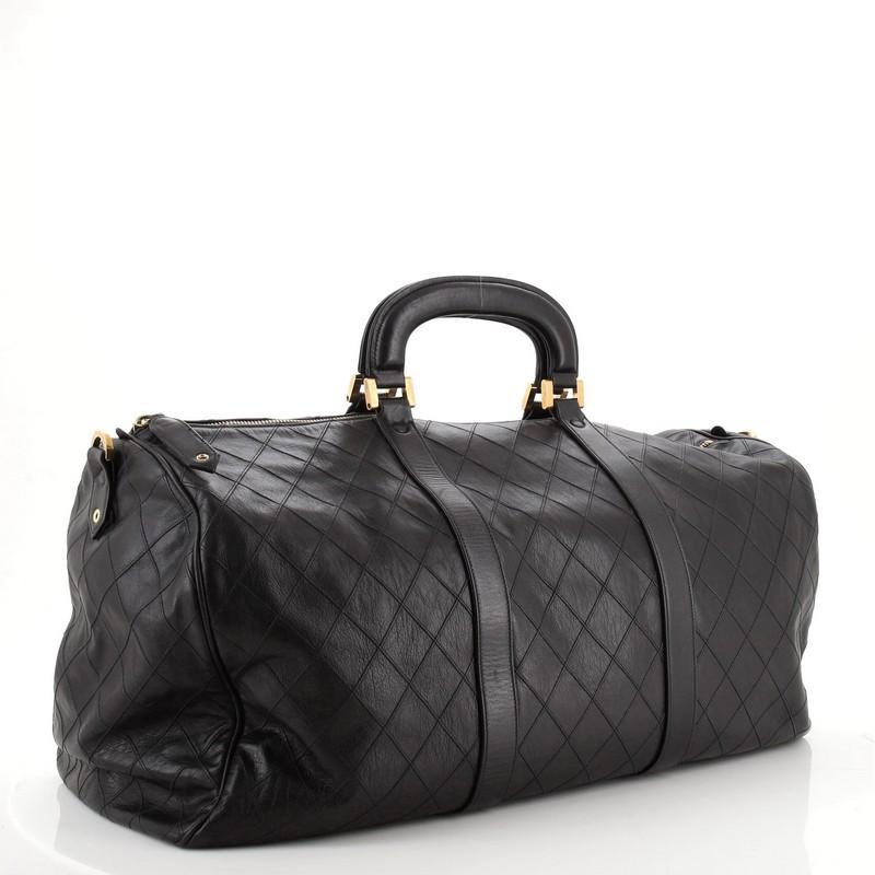 Black Chanel Vintage Diamond Stitch Boston Bag Quilted Lambskin XL
