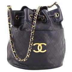 Chanel Vintage Diamond Stitch Drawstring Bucket Bag Quilted Lambskin