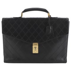 Chanel Vintage Diamond Stitch Lock Briefcase Quilted Lambskin Large