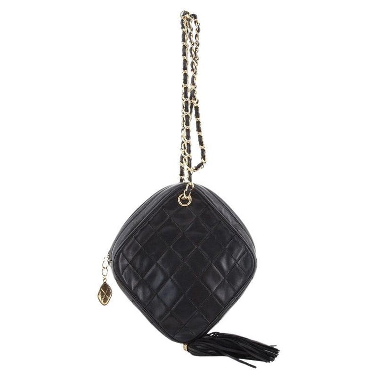 CHANEL Vintage CC Diamond-Quilted Tassel Crossbody Bag in White