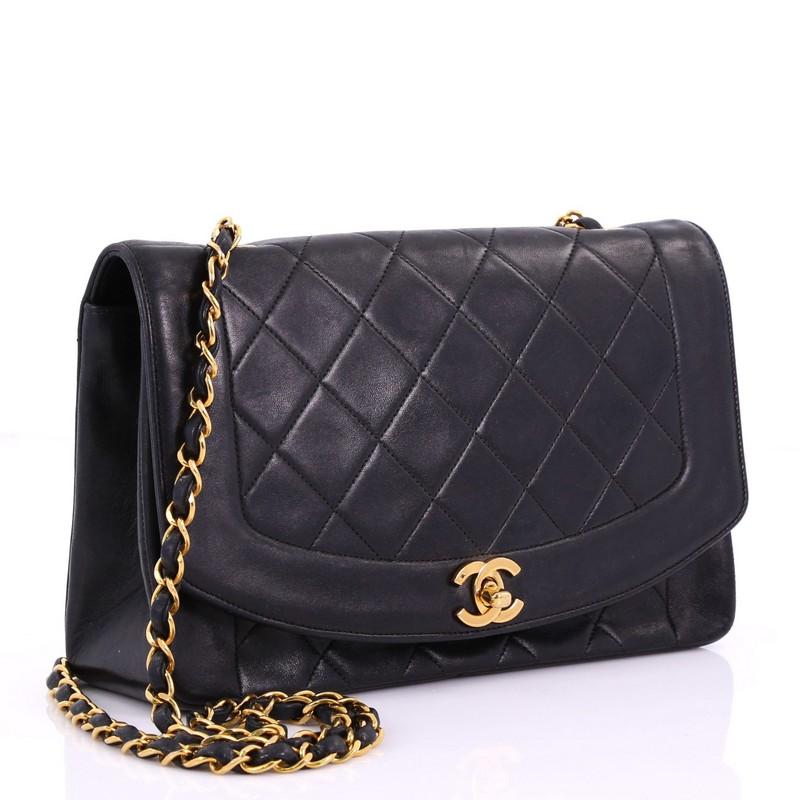 Black Chanel Vintage Diana Flap Bag Quilted Lambskin Medium