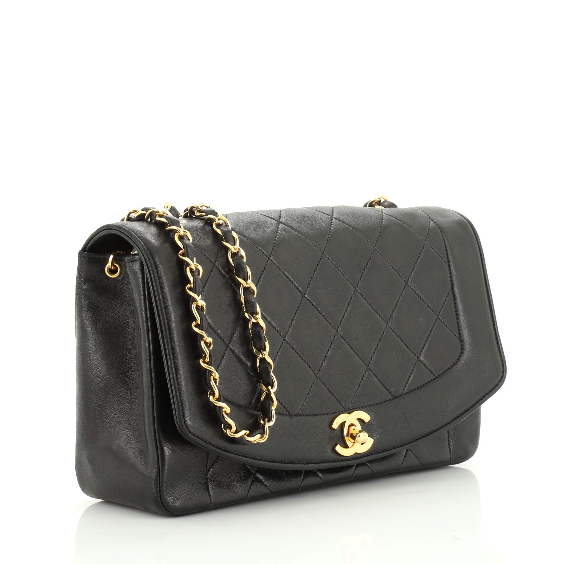 Black Chanel Vintage Diana Flap Bag Quilted Lambskin Medium