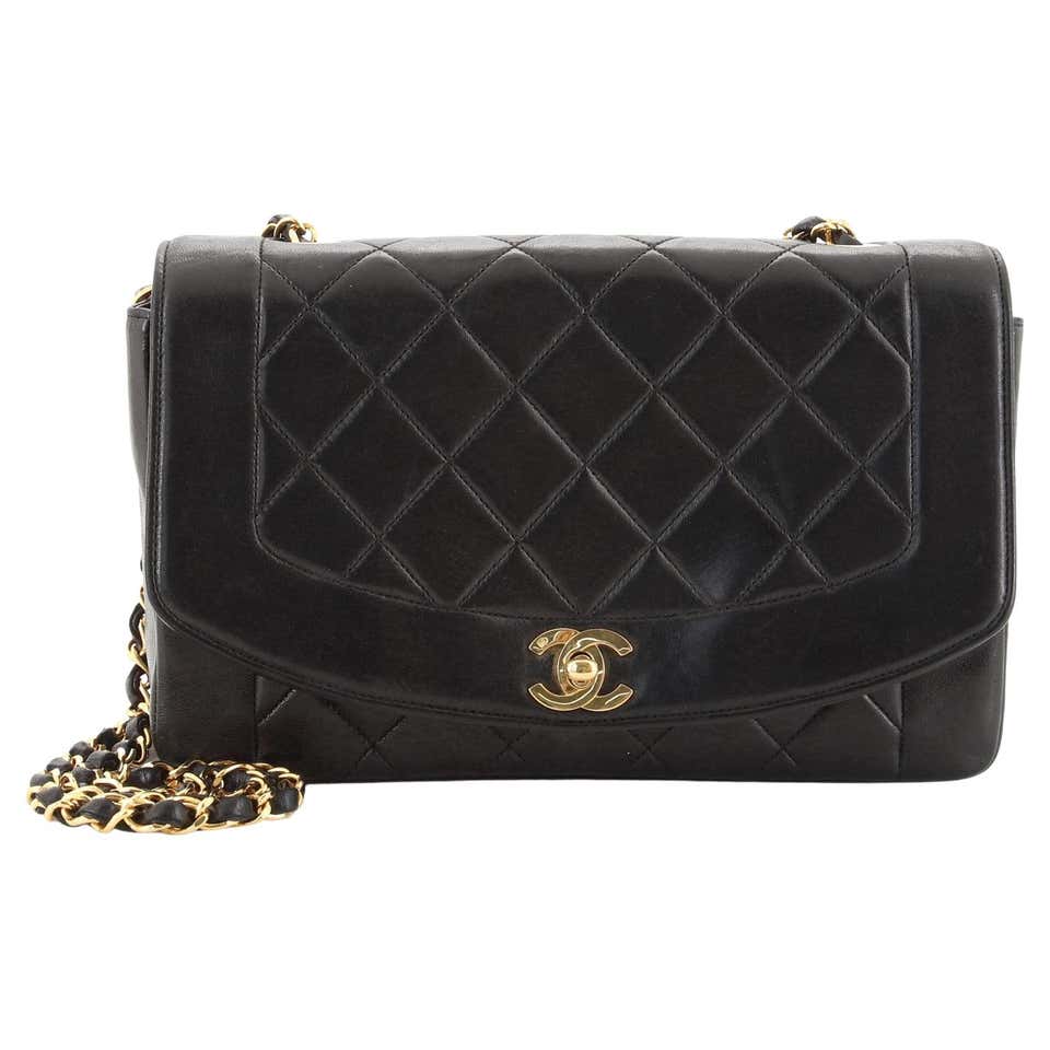 Chanel Black Lambskin Leather Quilted Medium Single Flap Diana Bag For ...