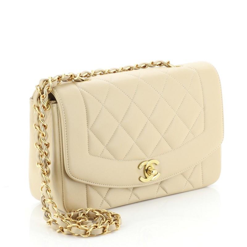 Beige Chanel Vintage Diana Flap Bag Quilted Lambskin Small