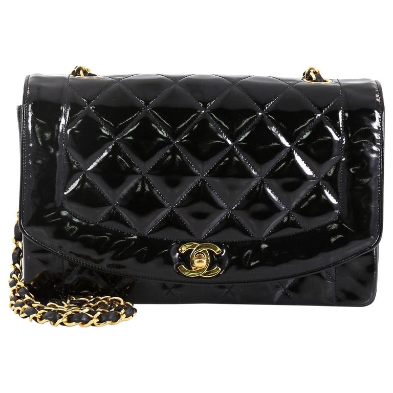 Chanel Vintage Diana Flap Bag Quilted Patent Medium