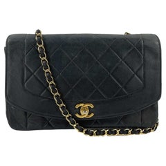 CHANEL Vintage Diana Flap Quilted Lambskin Leather Black Shoulder Crossbody