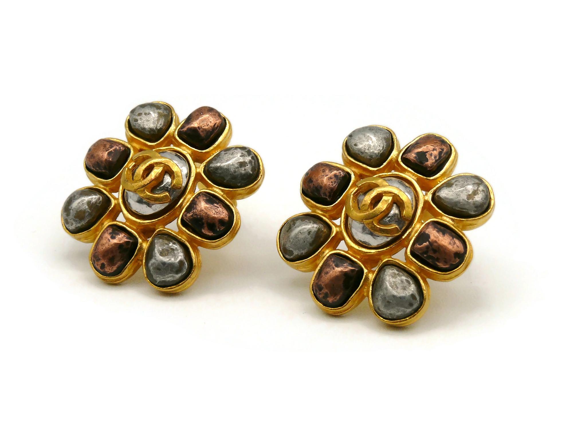 Chanel Vintage Distressed Flower CC Earrings, Fall 1997 For Sale 1