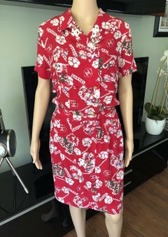 Chanel Vintage Double Breasted Logo Silk Red Dress