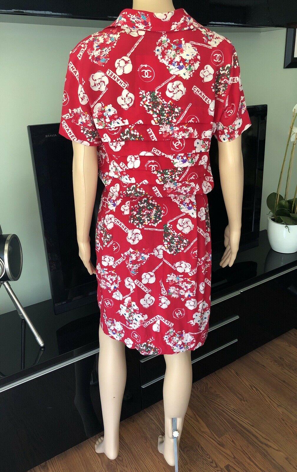 De las mujeres Chanel Vintage Vestido Rojo Seda Logo Doble Pecho en venta
