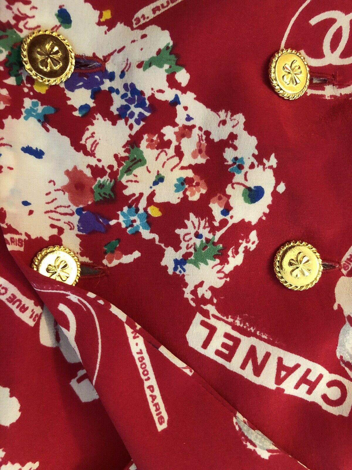 Chanel Vintage Vestido Rojo Seda Logo Doble Pecho en venta 3