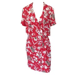 Chanel Vintage Double Breasted Logo Silk Red Dress