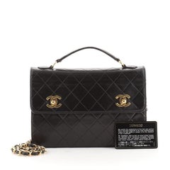 Chanel Vintage Double CC Turnlock Briefcase Bag Quilted Lambskin Small