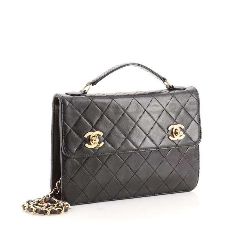 Chanel Vintage Double CC Turnlock Briefcase Bag Quilted Lambskin