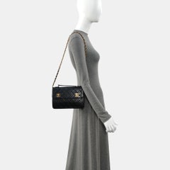 Chanel Vintage Double CC Turnlock Small Black Lambskin Leather 2Way Shoulder Bag