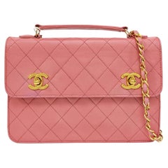 Borsa a tracolla 2 in 1 Chanel vintage in pelle di agnello rosa con doppio logo CC e chiusura Turnlock