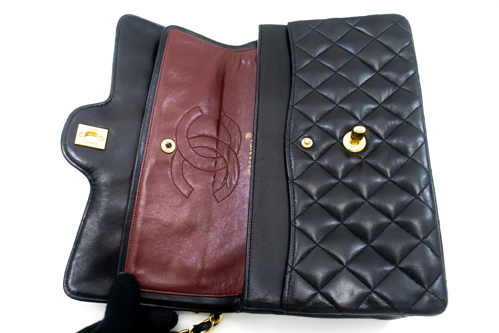 CHANEL Vintage Double Flap Medium Chain Shoulder Bag Black Lamb 6