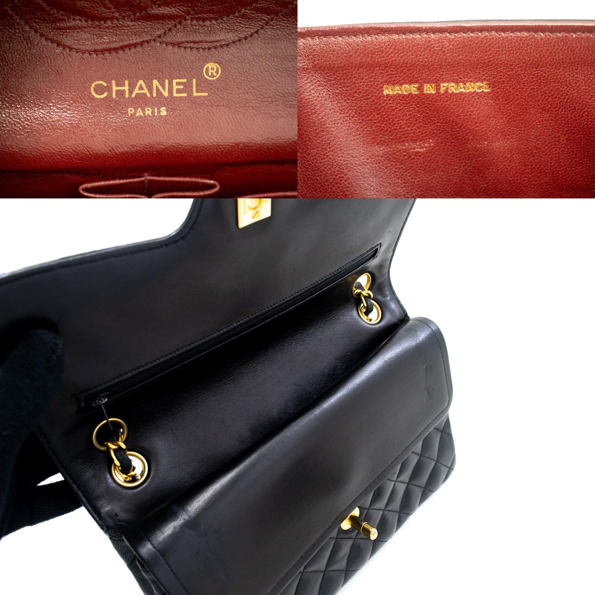 CHANEL Vintage Double Flap Medium Chain Shoulder Bag Black Lamb 4