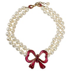 Chanel Choker vintage à double perle rouge Gripoix