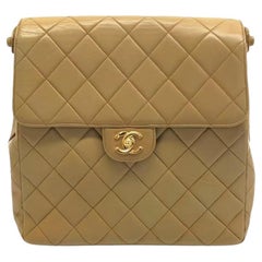 Chanel Vintage Double Sided Kelly Light Brown Lambskin Leather Shoulder Bag 1996
