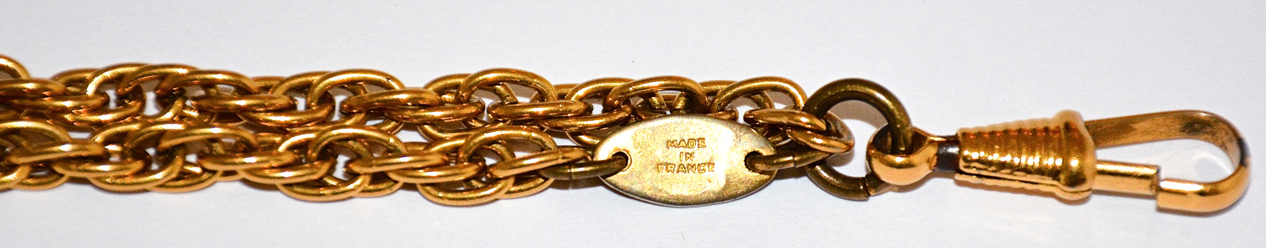 Chanel Vintage Zweireihige vergoldete Vintage-Halskette aus Perlen und Gold mit Vergoldung und Vergrößerung Damen im Angebot