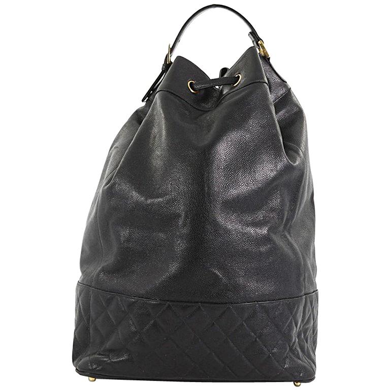 Chanel Vintage Drawstring Backpack Quilted Caviar Large at 1stdibs